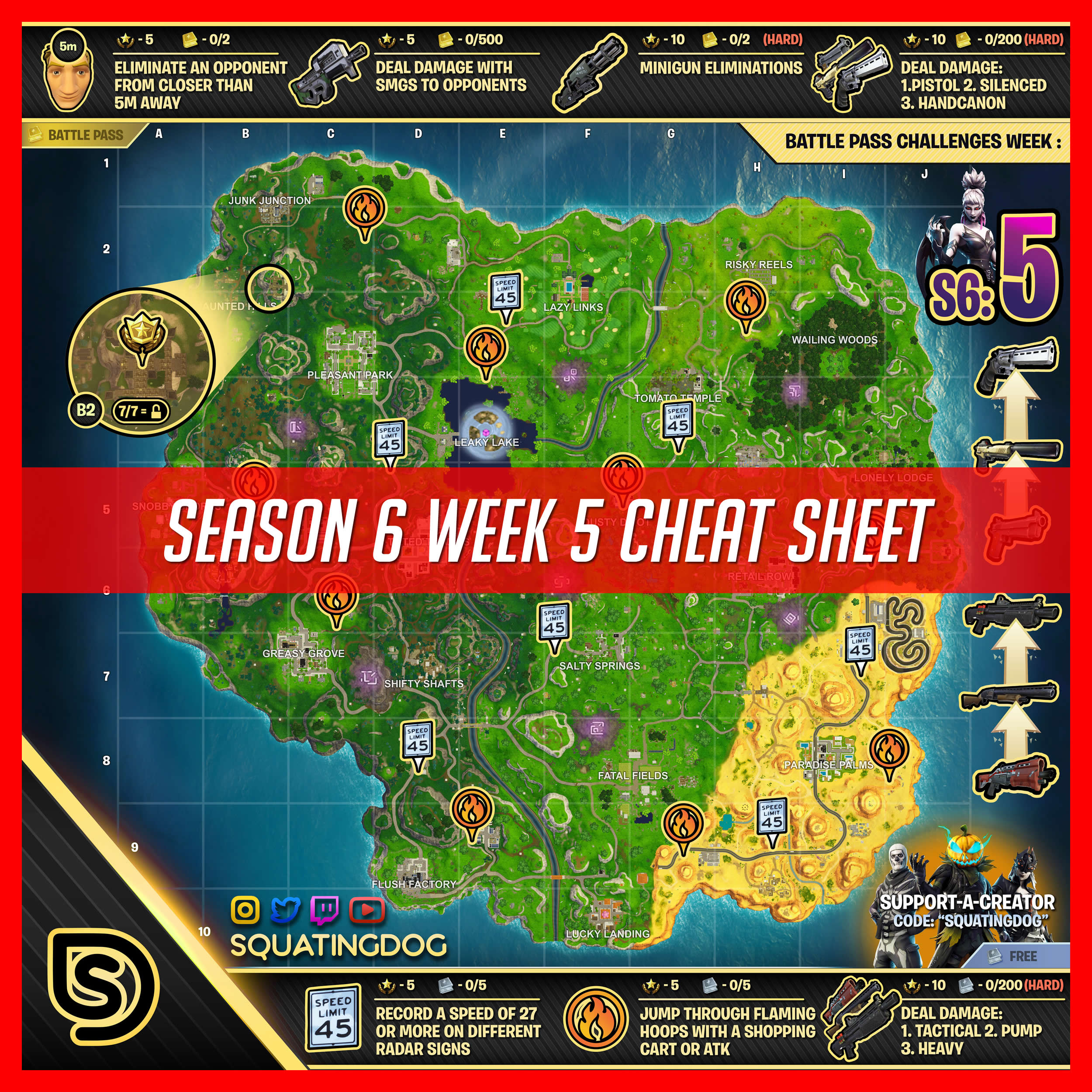 Fortnite Season 6 Week 5 Cheat Sheet Challenge Guide - 