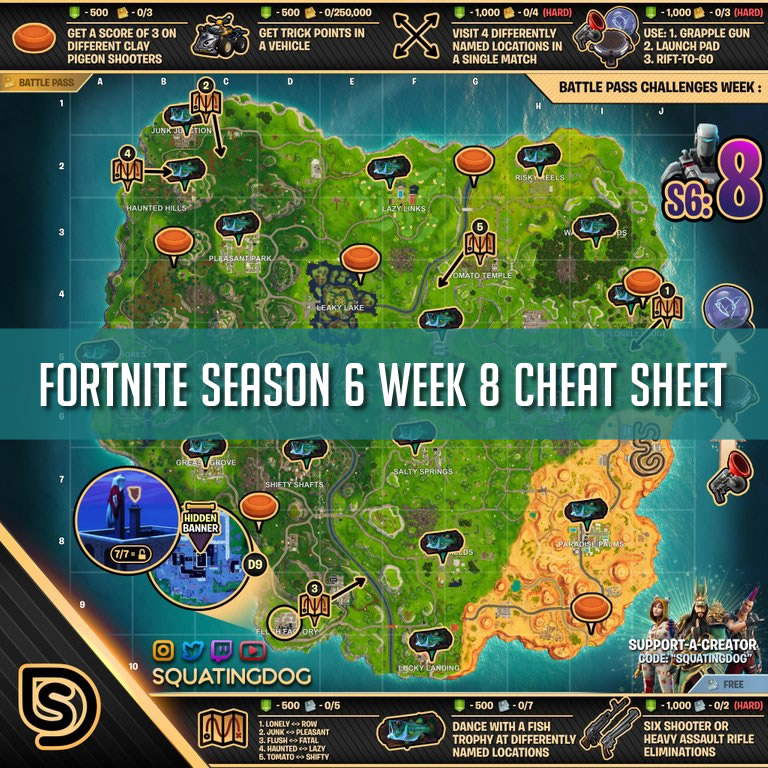 fortnite cheat sheet fortnite season 6 week 5 challenges - fortnite week 5 challenges cheat sheet