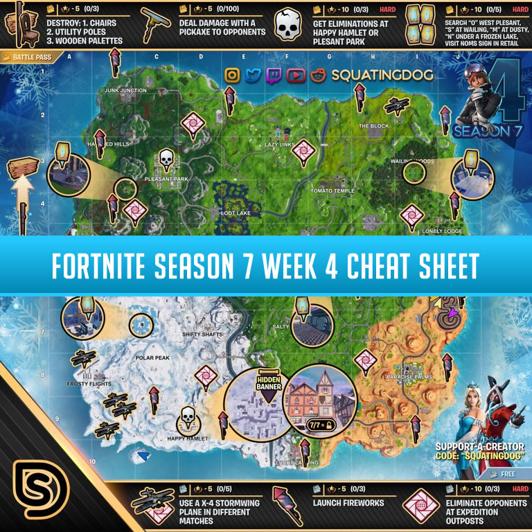  - fortnite season 7 week 1 challenges cheat sheet