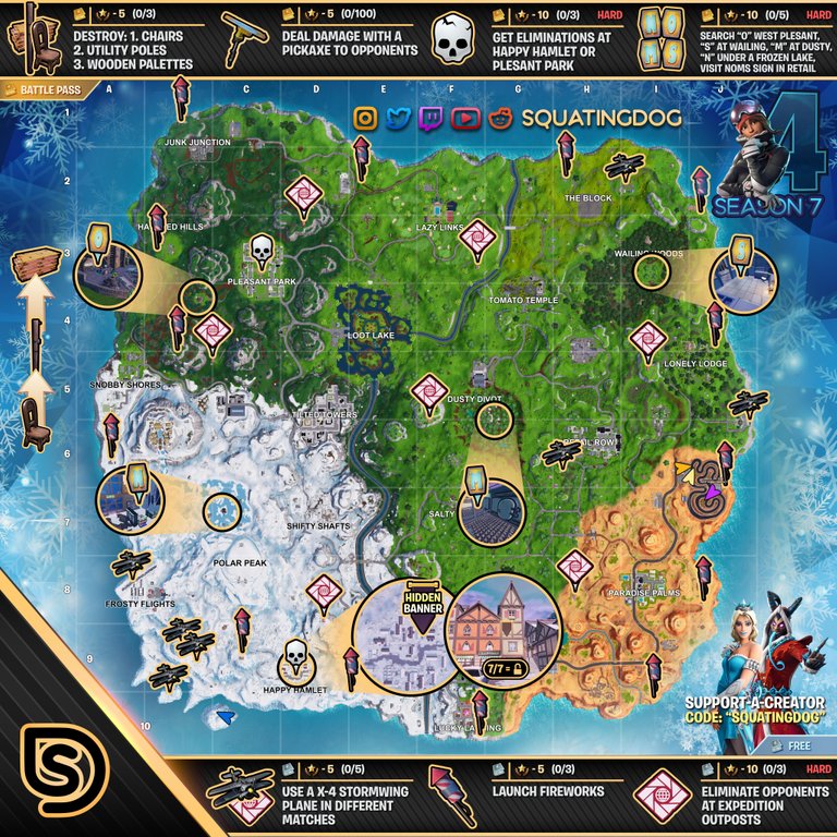 Fortnite Season 7 Week 4 Cheat Sheet Map