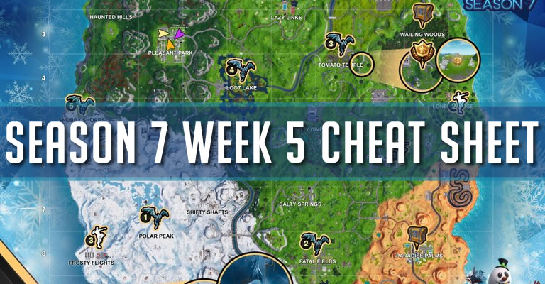 Fortnite Week 5 Loot Lake Fortnite Season 7 Week 5 Cheat Sheet Complete Challenge Guide Gameguidehq