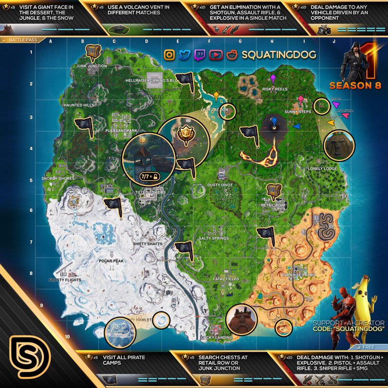 Season 8 Week 1 Cheat Sheet Fortnite Season 8 Week 1 Challenge Guide - fortnite season 8 week 1 cheat sheet