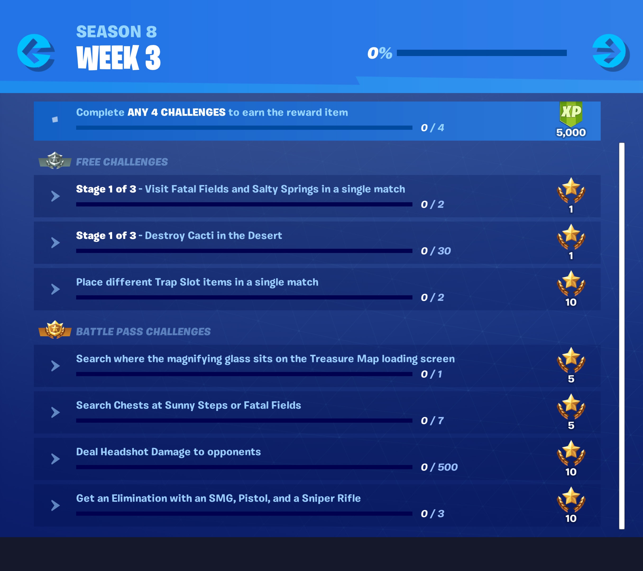 Fortnite season 8 week 2 challenges cheat sheet