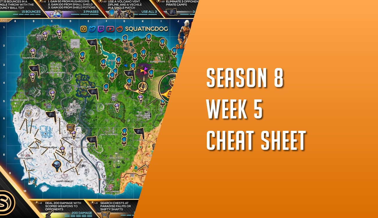 Fortnite season 8 week one challenges cheat sheet