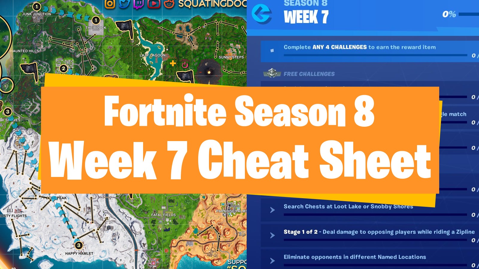 Fortnite Season 8 Week 7 Cheat Sheet Map Week 7 Challenge Guide - 