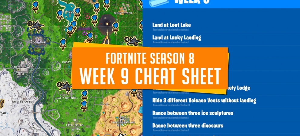 Fortnite Season 8 Week 9 Cheat Sheet & Challenges Fortnite Season 8 Week 9 Cheat Sheet & Challenges