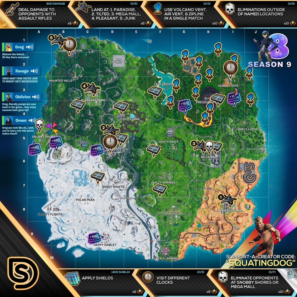 Fortnite Season 9 Week 8 Cheat Sheet